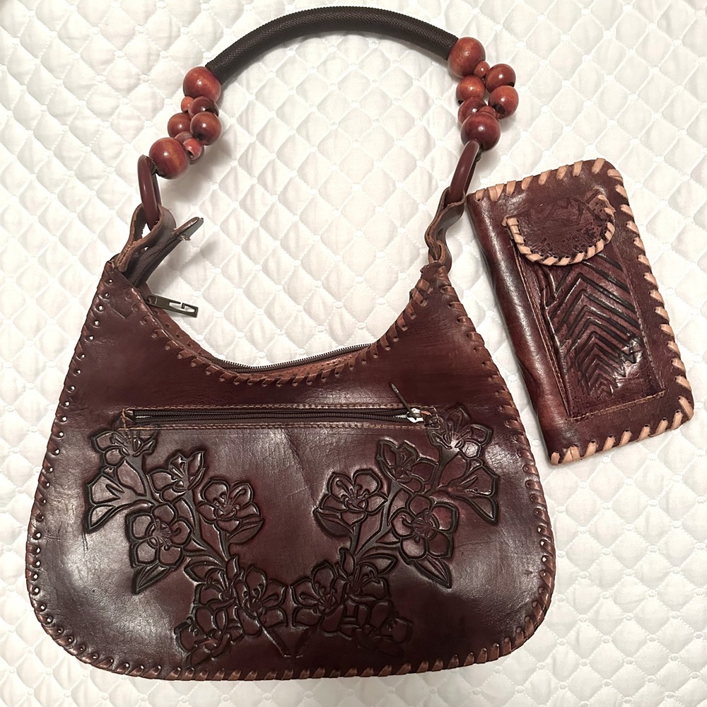 Leather handmade bag and wallet